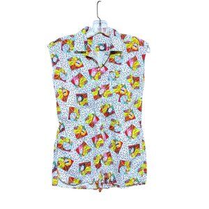 Vintage Esprit Kids Romper 9 Elastic Waist Pockets Graphic Pop New Wave Faces